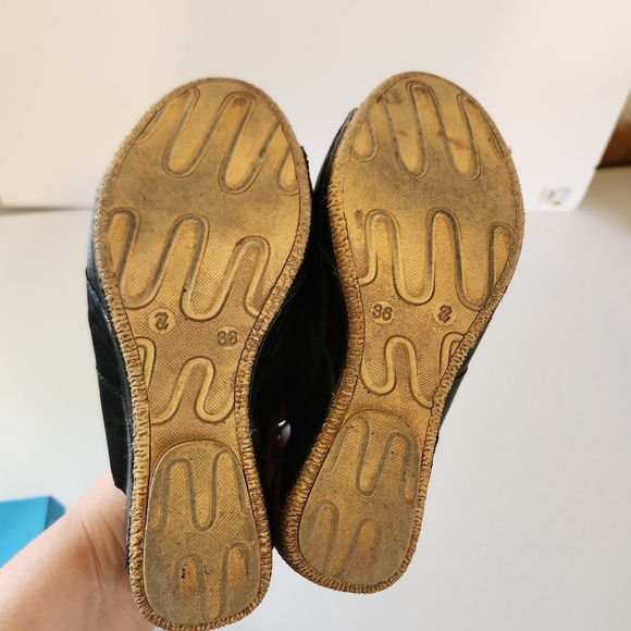 Volks Walkers Black Leather Open Toe Wedges Shoes Sandals Size 36 6 Boho Summer - Picture 4 of 6